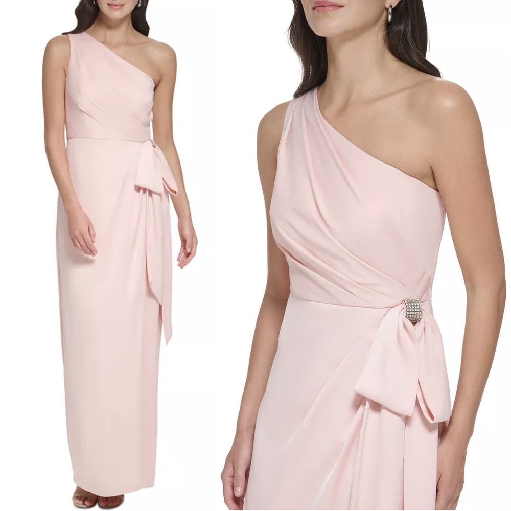 Vince Camuto One Shoulder Rhinestone Side Bow Gown Sz. 4